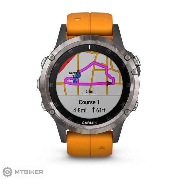 Garmin fenix 5 Plus Sapphire Titanium Orange band MTBIKER.shop