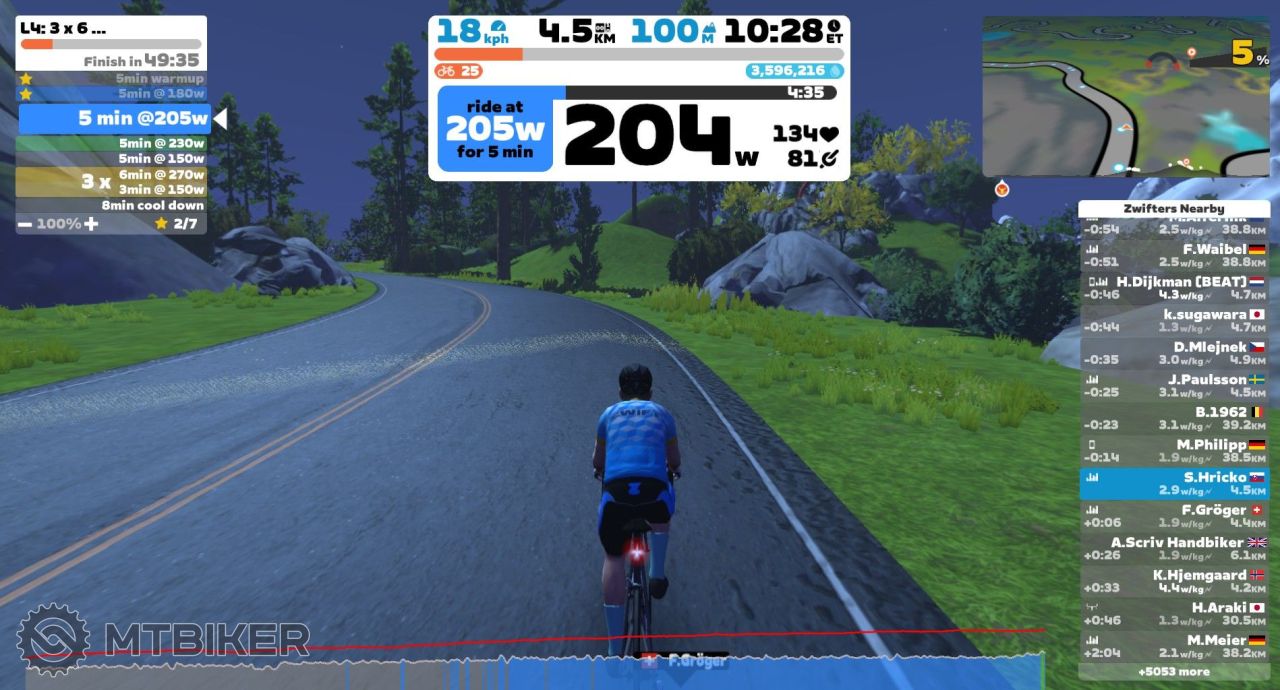 Trenažér - Zwift - L4: 3 X 6 (structured) In Watopia | MTBIKER