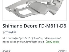 Prešmykač Shimano Deore Fd-M611 Downswing, 31,8mm