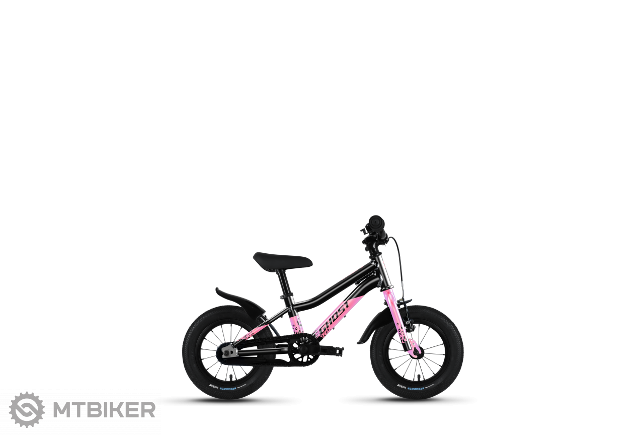 GHOST POWERKID 12 detský bicykel, metallic black/pearl pink gloss