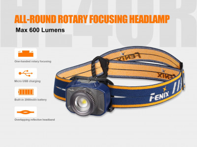 Fenix HL40R wiederaufladbare fokussierende Stirnlampe, grau