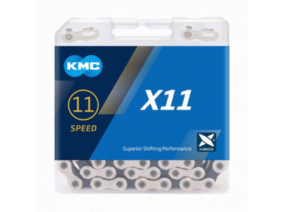 KMC X11 lánc, 118 szem, Missing Link patentszemmel, szürke/fekete
