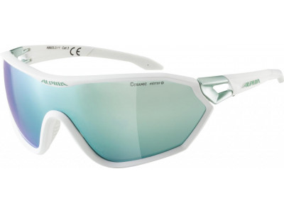 ALPINA Okulary S-WAY CM+ biały mat-pistacja, okulary CERAMIC lustrzane szmaragdowe