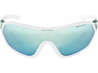 ALPINA Okulary S-WAY CM+ biały mat-pistacja, okulary CERAMIC lustrzane szmaragdowe