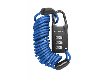 Force Small lock, spiral, code, 120 cm / 3 mm, blue