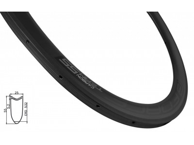 FORCE Rim Road Carbon, 55 mm, 20 Löcher, schlauchlose Reifen, Außennippel, schwarz, matt