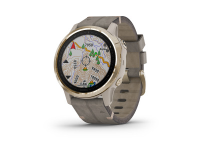 Garmin fénix 6S Szafirowy zegarek sportowy z paskiem skórzanym w kolorze jasnozłotym