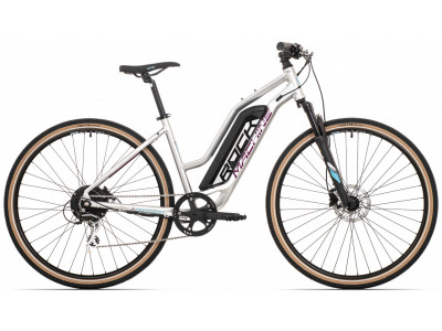 Bicicletă electrică damă Rock Machine Crossride e350 Lady Touring 28, argintiu/rosu/albastru