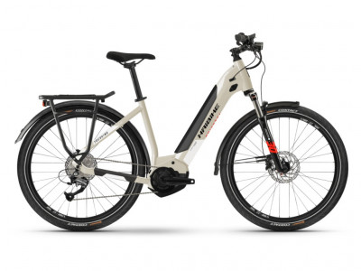Bicicletă electrică damă Haibike Trekking 4 i500Wh LowStep Altus 21, desert/alb