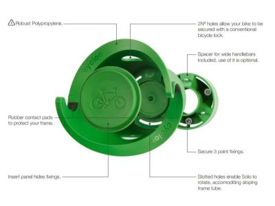 Cycloc Solo bicycle holder on the wall, green