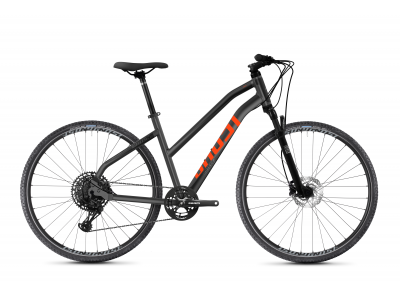 Bicicleta de dama GHOST Square Cross Essential 28, argintiu inchis/negru la miezul noptii/portocaliu lava
