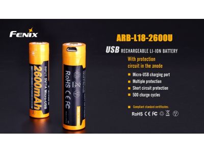 Fenix ​​18650 2600 mAh (Li-ion) nabíjecí USB baterie
