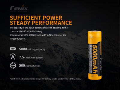 Fenix újratölthető akkumulátor 21700 5000 mAh (Li-Ion)