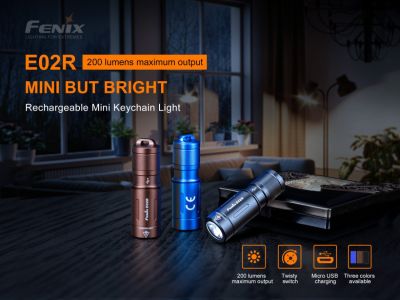 Fenix E02R rechargeable flashlight, blue