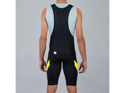 Sportos Neo rövidnadrág nadrágtartóval, fekete/sárga fluo