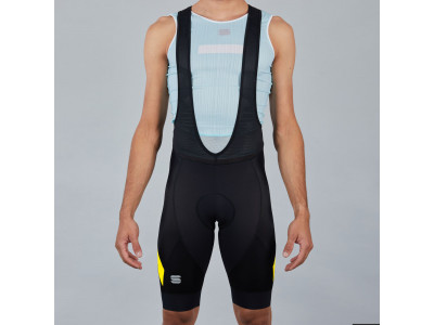Sportos Neo rövidnadrág nadrágtartóval, fekete/sárga fluo