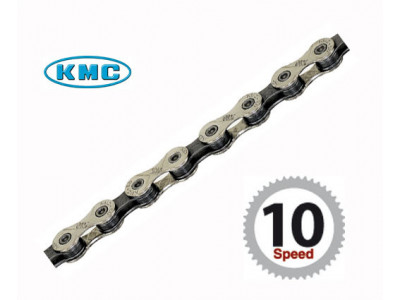 Lanț KMC X 10, 10 viteze, 116 zale + cuplă rapidă, argintiu/negru