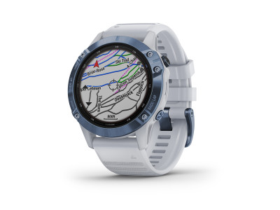 Zegarek Garmin fenix 6 Pro Solar w kolorze mineralnego błękitu, z paskiem Whitestone