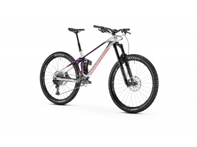 Bicicleta Mondraker Superfoxy Carbon R, alb murdar/violet intens/violet intens/roșu flacără