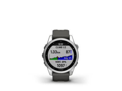 Garmin Fēnix 7S GPS-Uhr, silberfarbener Edelstahl, Graphitband