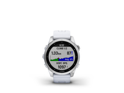 Garmin Fēnix 7S GPS-Uhr, silberfarbener Edelstahl, Whitestone-Band