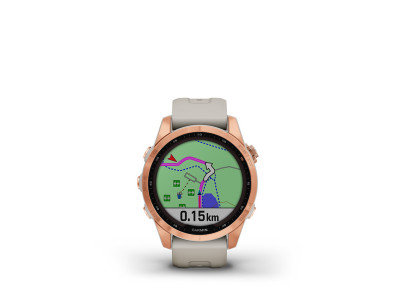 Solarny zegarek GPS Garmin Fēnix 7S rose gold z paskiem w kolorze jasnego piasku
