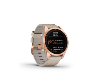 Garmin fenix 7S Sapphire Solar, tytan rose gold, skórzany pasek w kolorze wapienia