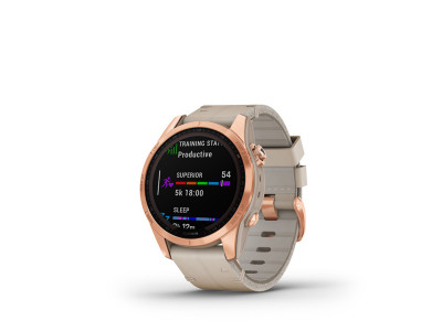 Garmin fenix 7S Sapphire Solar, tytan rose gold, skórzany pasek w kolorze wapienia