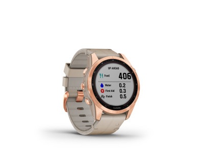 Garmin fenix 7S Sapphire Solar, tytan rose gold, skórzany pasek w kolorze wapienia
