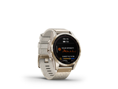 Garmin fenix 7S Sapphire Solar, kremowo-złoty tytan, kremowy nylonowy pasek
