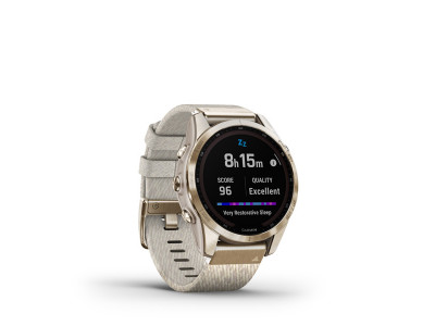 Garmin fenix 7S Sapphire Solar, kremowo-złoty tytan, kremowy nylonowy pasek