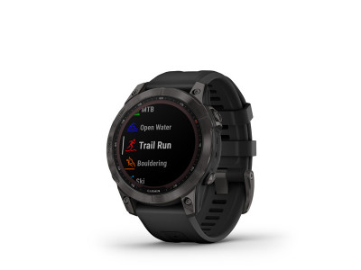 Garmin Fēnix 7 Sapphire Solar GPS watch, Carbon Gray DLC Titanium, Black Band