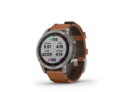 Garmin fenix 7 Szafirowy Solar, tytanowy, skórzany pasek w kolorze kasztanowym