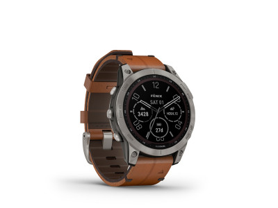 Garmin fenix 7 Szafirowy Solar, tytanowy, skórzany pasek w kolorze kasztanowym