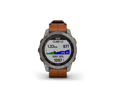 Garmin fenix 7 Szafirowy Solar, tytanowy, skórzany pasek w kolorze kasztanowym