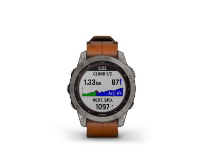 Garmin fenix 7 Sapphire Solar, Titanium, Chestnut Leather Band