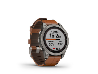 Garmin fenix 7 Szafirowy Solar, tytanowy, skórzany pasek w kolorze kasztanowym