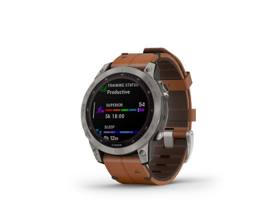 Garmin fenix 7 Szafirowy Solar, tytanowy, skórzany pasek w kolorze kasztanowym