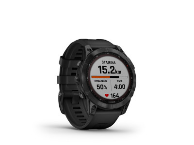 Garmin Fēnix 7 Sapphire Solar GPS watch, Black DLC Titanium, Black Band