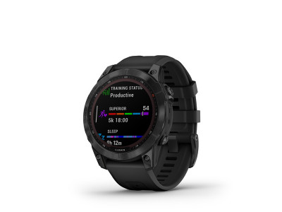 Garmin Fēnix 7 Sapphire Solar GPS-Uhr, schwarzes DLC-Titan, schwarzes Band