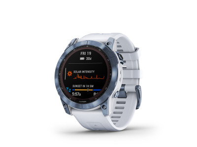 Garmin Fēnix 7X Sapphire Solar GPS Watch, Mineral Blue DLC Titanium, Whitestone Band