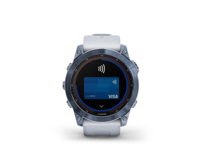 Garmin Fēnix 7X Szafirowy solarny zegarek GPS, tytanowy DLC w kolorze mineralnego błękitu, pasek Whitestone