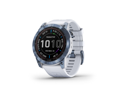 Garmin Fēnix 7X Szafirowy solarny zegarek GPS, tytanowy DLC w kolorze mineralnego błękitu, pasek Whitestone