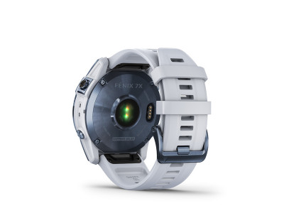 Garmin Fēnix 7X Sapphire Solar GPS Watch, Mineral Blue DLC Titanium, Whitestone Band