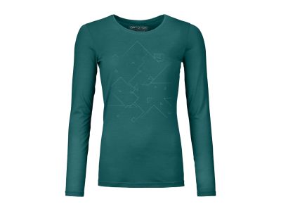 Tricou dama ORTOVOX Merino Tangram LS, verde pacific