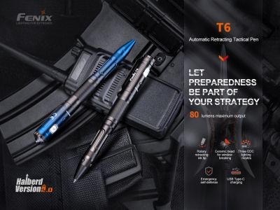 Fenix T6 s LED baterkou taktické pero, modrá