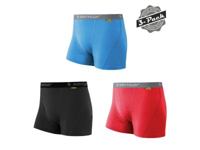 Sensor Merino Active 3-Pack shorts, black/red/blue