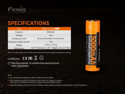 Fenix ​​21700 5000 mAh (Li-Ion) nabíjecí baterie