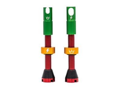 Peatys x Chris King MK2 Tubeless Valves, Ball Valve 42mm, Red/Yellow/Green