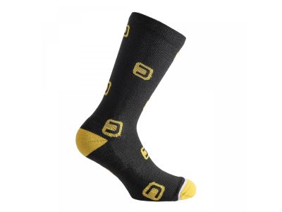 Dotout négyszögtengelyes alakú zokni, fekete/sárga